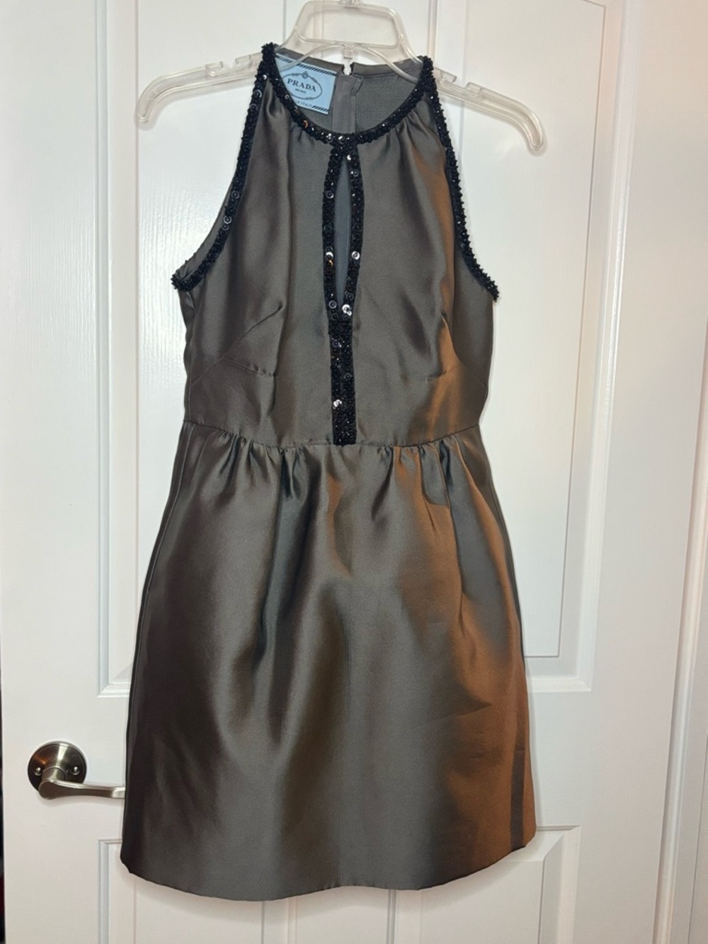 EUC Prada Women’s Charcoal Gray W Black Beads and Sequin Trim Dress size 40/ US4 - Picture 2 of 14
